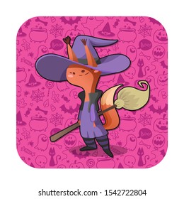 Squirrel in the witch Halloween costume. Vector Illustration.