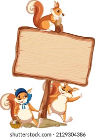 Squirrel with wooden sign banner illustration