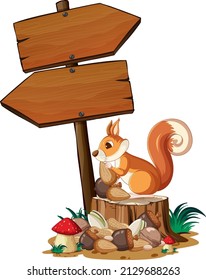 Squirrel with wooden sign banner illustration