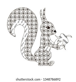 Squirrel zenart. Forest animal doodle design element stock vector illustration for coloring book, for antistress page, for children adult