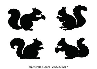 Squirrels animal silhouettes set isolated flat vector illustration on white background.