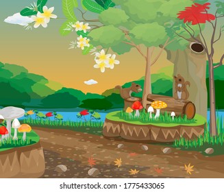 Squirrels in the fertile forest vector design