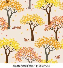 Squirrels with forest on autumn mood seamless pattern for decorative,fashion,fabric,textile,print or wallpaper,vector illustration