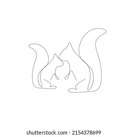 Squirrels line drawing on white background vector illustration