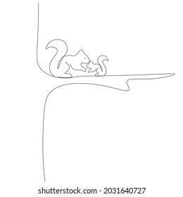 Squirrels line drawing vector illustration
