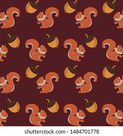 Squirrels and nuts cartoons pattern orange background vector illustration graphic design.