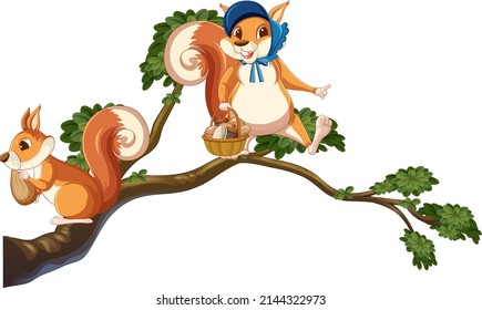Squirrels on the tree branch illustration
