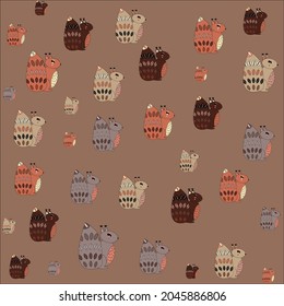 Squirrels pattern on a blue background. Cute animals