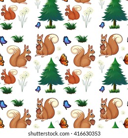 Squirrels and pine trees illustration