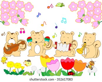 Squirrels to play in a spring flower.