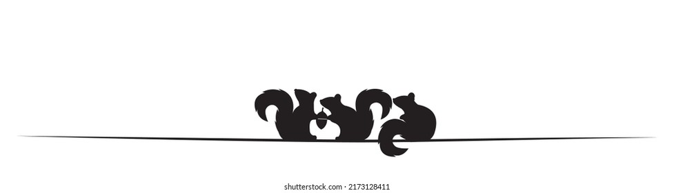Squirrels silhouettes on wire illustration, vector. Wall decals, wall artwork, poster design isolated on white background. Minimalist background.