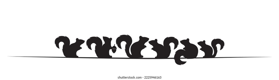 Squirrels silhouettes on wire illustration, vector. Wall decals, wall artwork, poster design isolated on white background