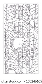 squirrels sitting on a tree coloringbook for children