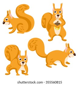 Squirrels sitting and standing on white background / There are some squirrels in cartoon style
