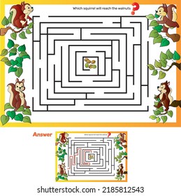 The squirrels want to reach the walnuts. Color page, vector