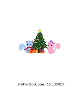 Squirrels and xmas tree 