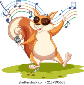 Squirriel with microphone in the park illustration