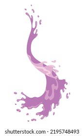 Squirt splashe. Colourful flowing spattering. Splattered pure juice or liquid. Drops with abstract forms of wave. Cartoon illustration with color water splash