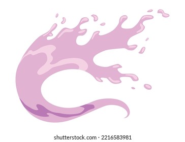 Squirt splashe. Colourful flowing spattering. Splattered pure juice or liquid. Drops with abstract forms of wave. Cartoon illustration with color water splash