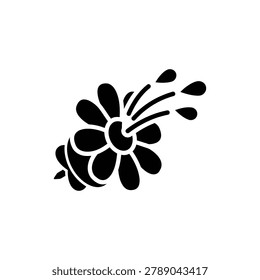 Squirting flower lapel pin, vector icon. Classic clown squirting flower pinned to lapel spraying water as comedic prop, isolated on a clean background in flat vector icon style.