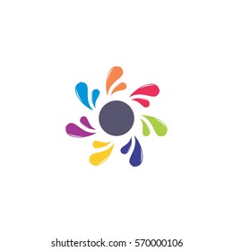 squirting multi color liquids in circle design logo  