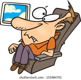 Squished cartoon man sitting on an airplane