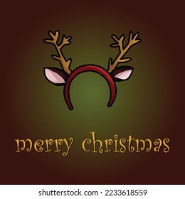 Squre vector minimalistic christmas card with reindeer antlers on green