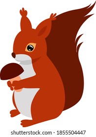 Squrrel with a mushroom, illustration, vector on white background