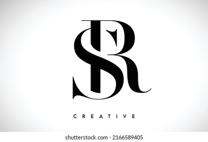 SR Artistic Letter Logo Design with Creative Serif Font in Black and White Colors Vector Illustration