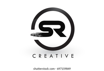 SR Brush Letter Logo Design with Black Circle. Creative Brushed Letters Icon Logo.