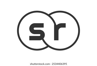 SR emblema da empresa de negócios com esboços e letras s r. Modelo de logotipo de dois círculos combinados para a identidade da marca, logotipo. Símbolo Vetor Infinity e sinal de tecnologia.