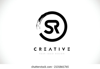 SR Circular Letter Logo with Circle Brush Design and White Background.
