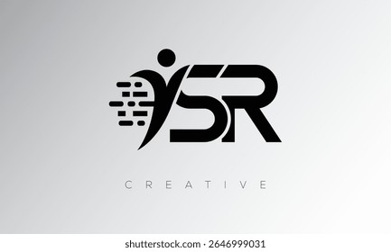 SR Creative Digital Monogram Logo – Futuristic Letter mark Design Featuring Human Shape, Pixel Motion and Minimal Tech Style for Innovative Branding Identity