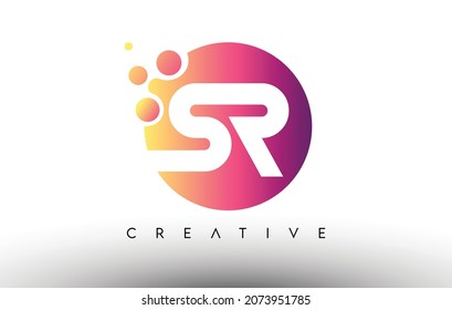 SR Dots Bubbles Letters in a Circle. SR Letter Design Logo with Purple Orange Colors Vector Illustration.