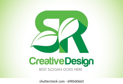 SR Green Leaf Letter Design Logo. Eco Bio Leaf Letters Icon Illustration Vetor Logo.