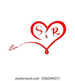 SR Heart Initial Wedding Invitation Love Logo Template – Vector Design