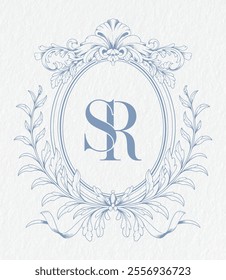 SR initial floral wedding crest design. Beautiful hand Wedding Crest Logo Monogram.