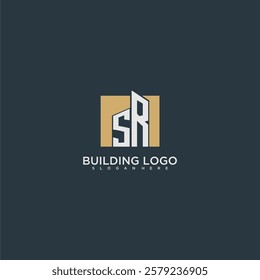 SR initial letter building logo for real estate with square design