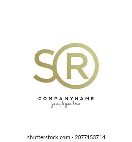SR Initial letter logo inside circle shape inside rounded black and gold monogram