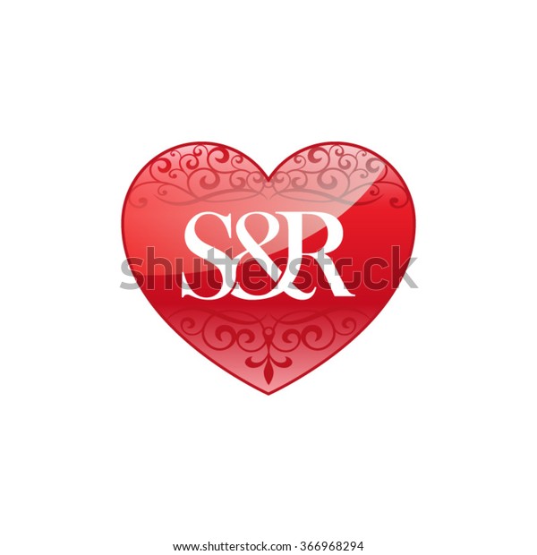 Sr Initial Letter Logo Ornament Heart Stock Vector Royalty Free