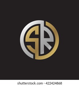 SR initial letters looping linked circle elegant logo golden silver black background