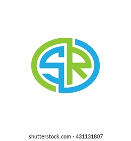 SR initial letters looping linked ellipse logo blue green