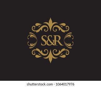 S&R Initial logo. Ornament ampersand monogram golden logo