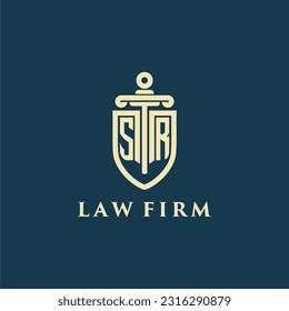 SR Initialmonogramm für Anwaltskanzlei mit Schwert- und Schildlogo