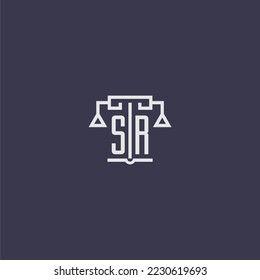 SR initial monogram for lawfirm logo with scales vector image