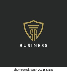 SR initial monogram logo with pillar and shield style design ideas