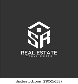 SR initial monogram logo for real estate with polygon shape creative design