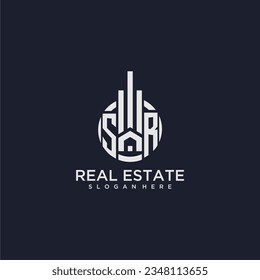 SR initial monogram logo for real estate with creative circle design vector