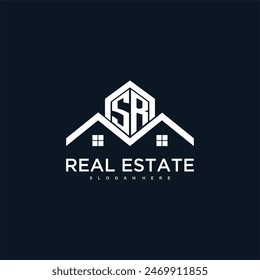 SR initial monogram logo for real estate with creative roof and home image design