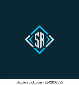 SR initial monogram logo with square style design